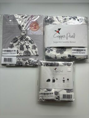 Copper Pearl Bundle: Top Knot Hat, Swaddle, Car seat Cover